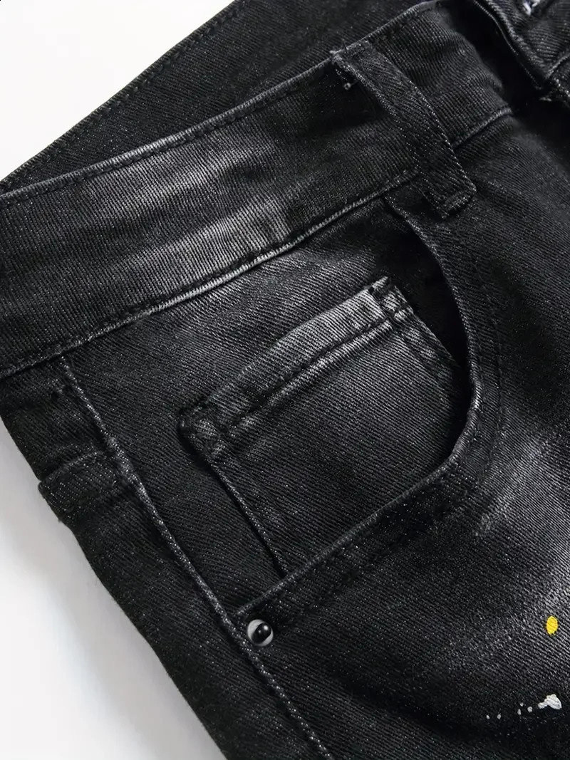 Summer New Mens Fashion Elastic denim Shorts Retro Street Style Old Slim Fit Shorts Jeans Splicing Design 98% Pure Cotton Brand 240701