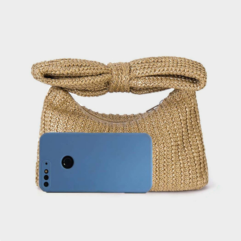 Women Bow Purse Summer Straw Woven Clutch Chic Design Handbags Vacation Beach Tote Bag Formal Party Wedding 2024 New H7.2#21 ca340