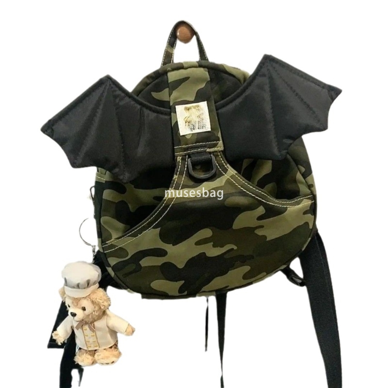 Korean style women's fashionable camouflage wing bag adult design spicy girl trend versatile campus student cute girl Angel canvas small backpack