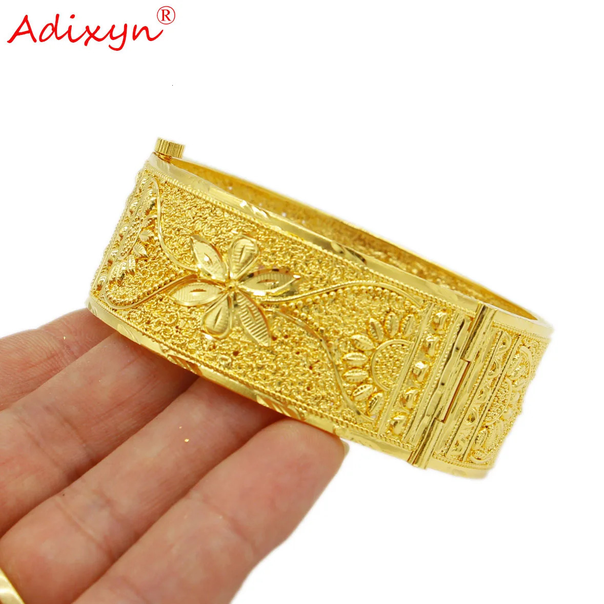 Adixyn womens hand bracelets 24k gold color can openbangles for unisex indian dubai jewelry wide bangle wedding gifts N022231 240626