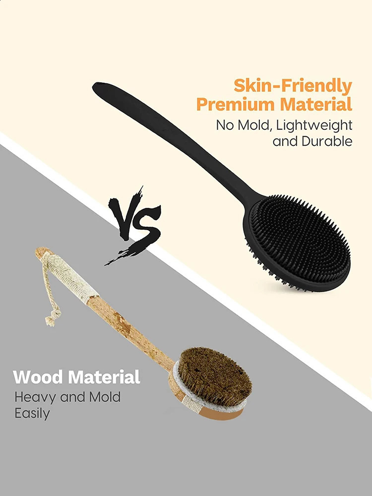 Soft Body Scrubber Shower Exfoliating Scrubs Long Handle Bath Brush Exfoliator Skin Massager Cleaning Brush Bathroom Accessories 240701