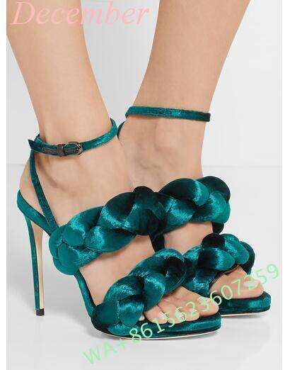 2024 New Spring And Summer Women's Red Glitter Veet Braided Strap Open Toe Custom Ladies Platform Sandals