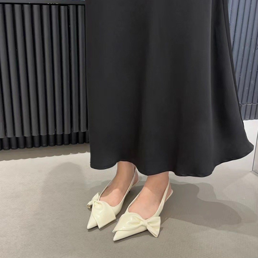 2024 spring summer new bow french slingback strap, pointed toe heels, toe sandals women Sliver