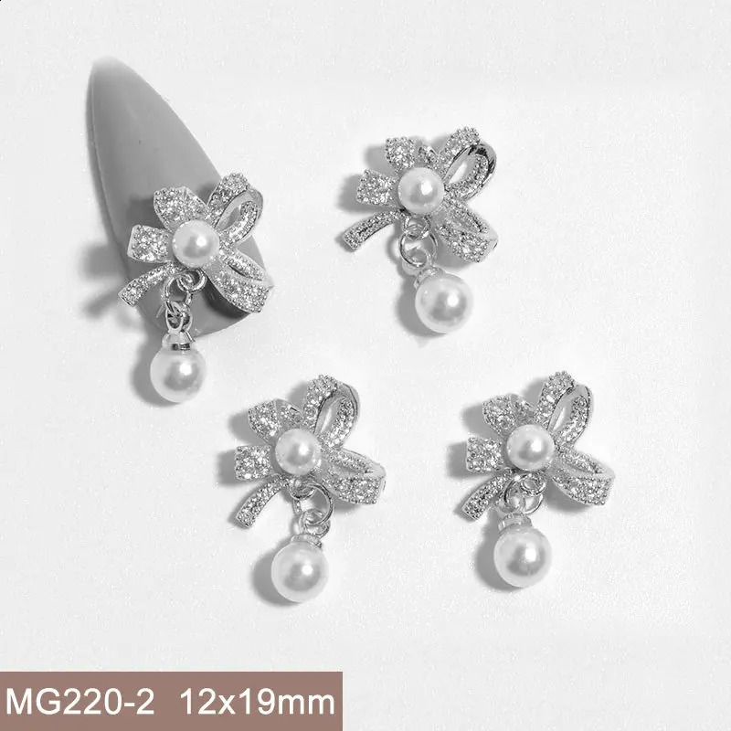 10pcs MG220 Bow Rose Pendant Zircon Nail Art Crystals Pearl Jewelry Rhinestone Nails Accessories Supplies Decorations Charms 240701