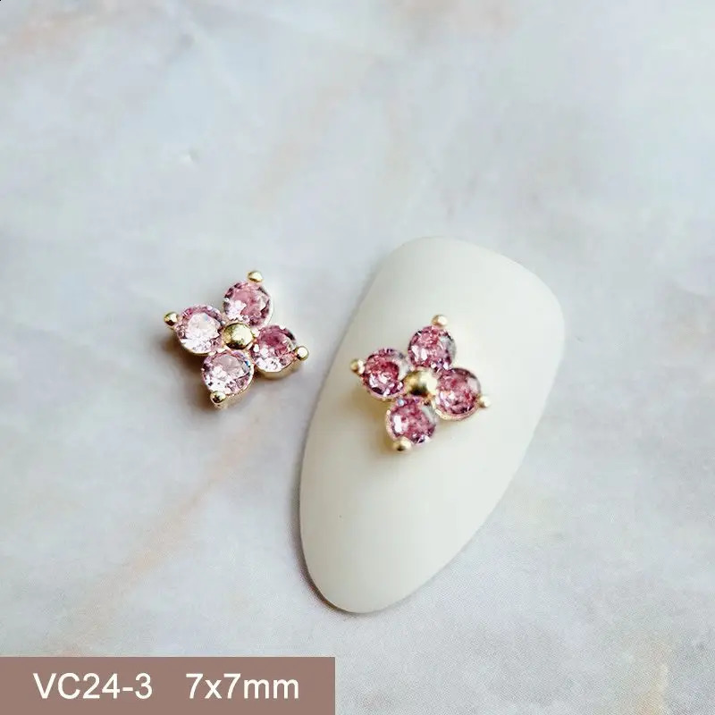 10pcslot Pink Red Love Heart Flower Alloy Nail Art Zircon Crystal Metal Manicure Nails Accesorios Supplies Decorations Charms 240701