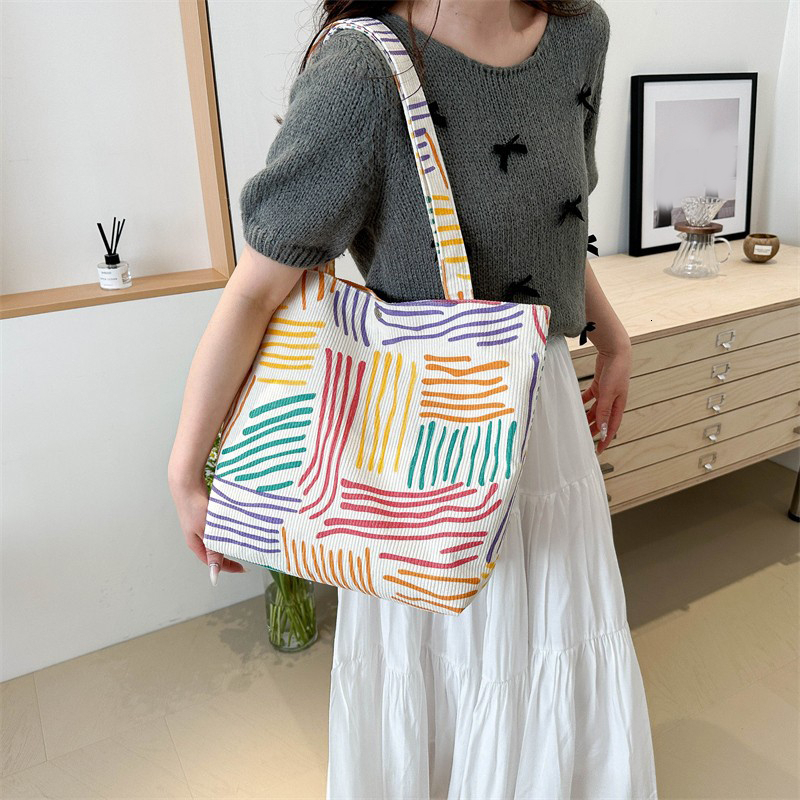 Handbag for Women Shopper Multicolored Stripes Tote Bag Designer Large Capacity Canvas Student Shopping Bags ddmymoon