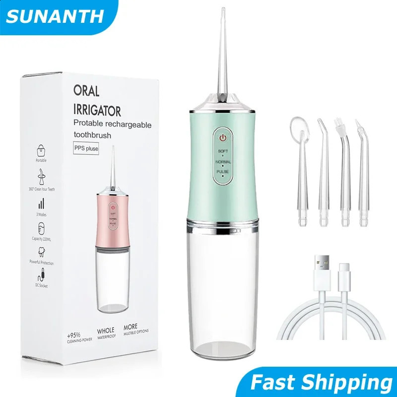 Oral Irrigator Portable Dental Water Flosser USB Rechargeable Water Jet Floss Tooth Pick 4 Jet Tip 220ml 3 Modes IPX7 1400rpm 240701