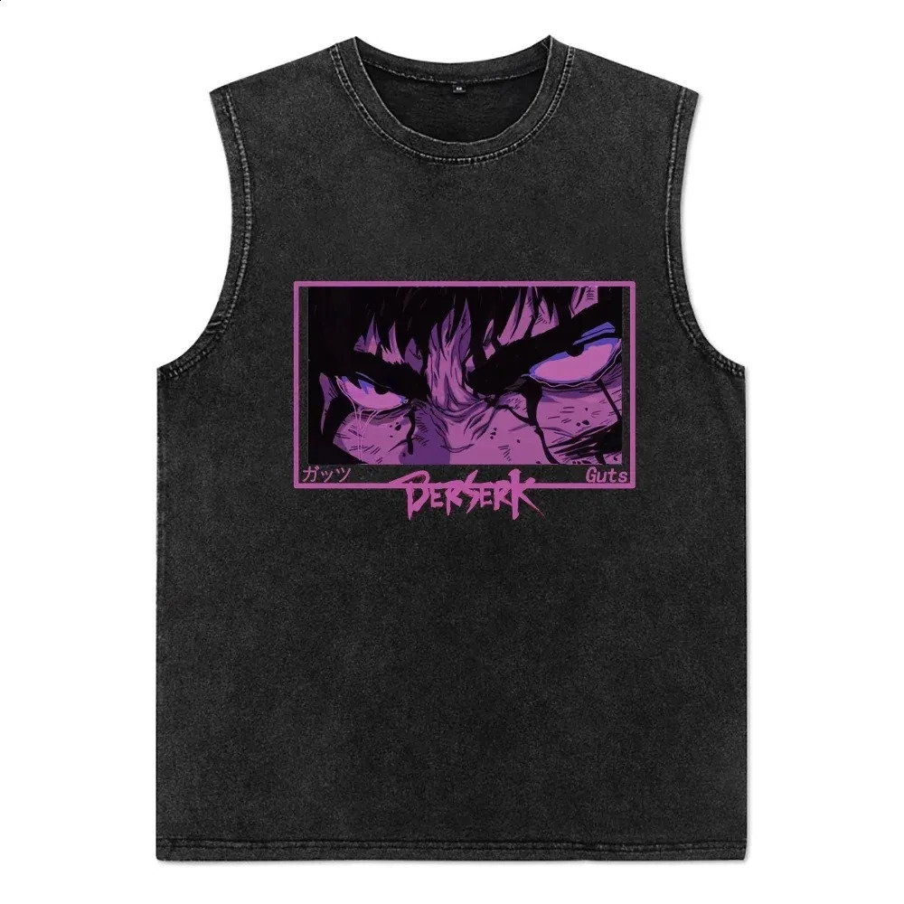 Summer Men Vintage Streetwear Sleeveless T-Shirts Cotton Tops Tees Washed Anime Casual Tops Harajuku Fashion Oversize Tank Top 240701