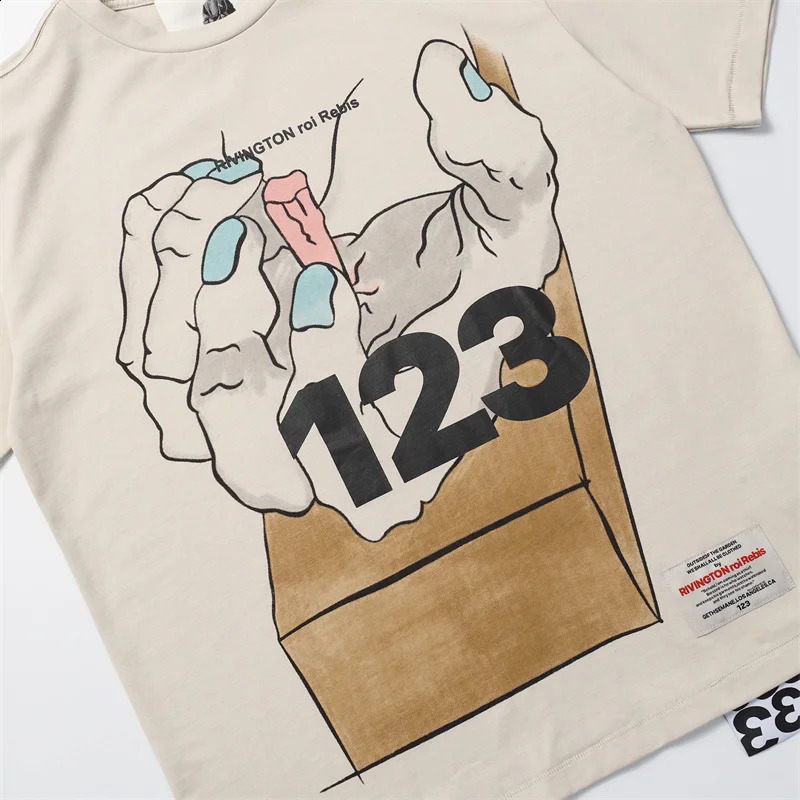 Summer High Street Round neck Casual Loose Printed Pattern Casual Mens Womens RRR123 Tee Tops High Quality Short Sleeve T-shirt 240701