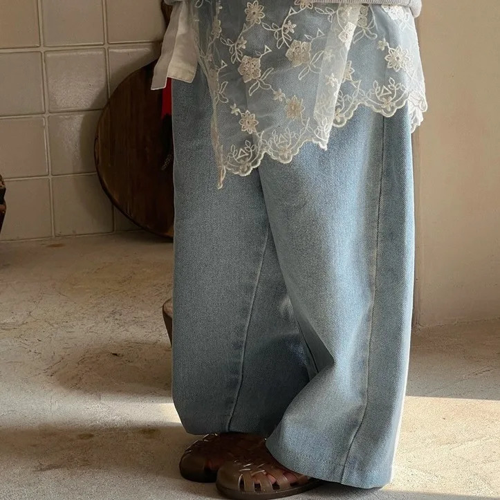 Children Clothing Spring Summer Fashion Korean Style Straight Leg Jeans for Girls Kids Casual Full Length Denim Pants 240701