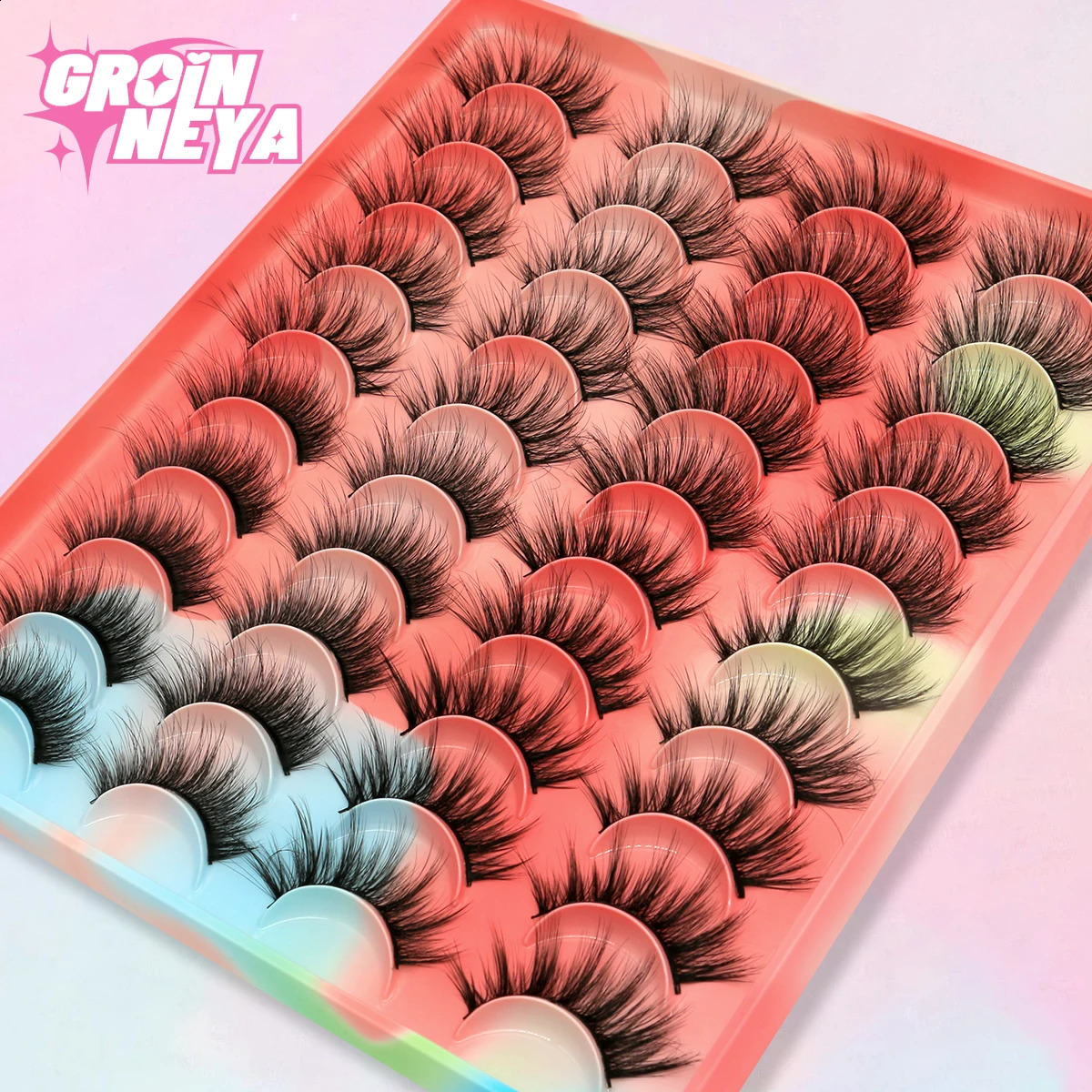GROINNEYA Eyelashes 3D Mink Lashes Fluffy Soft Wispy Natural Cross Eyelash Extension Reusable Lashes Mink False Eyelashes Makeup 240701