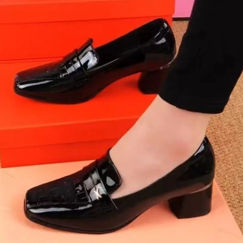 Womens Square Head High Heels Spring Autumn British Style Fashion Solid Colour Work Shoes Party Office Pumps Tacones De Mujer 240702