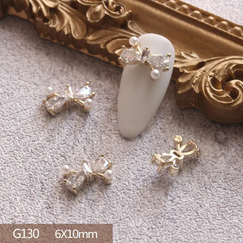 10pcslot 3D Bow Butterfly Love Alloy Nail Art Zircon Pearl Metal Manicure Nails Accesorios Supplies DIY Nail Decorations Charms 240701