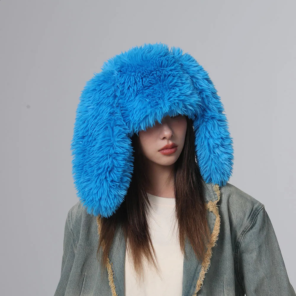 Womens hat bomber ski mask winter hat balaclava mask y2k accessories skullies beanies faux fur Rabbit Ear Hat Halloween Hat 240621