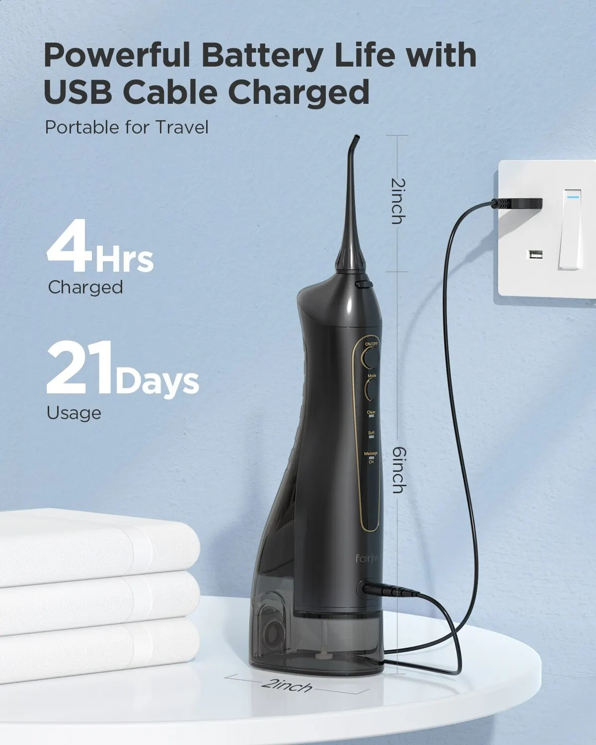 Fairywill Water Flossers Oral Irrigator Rechargeable Portable Dental 3 Modes Water Teeth 300ML Waterproof Teeth Cleaner 240701