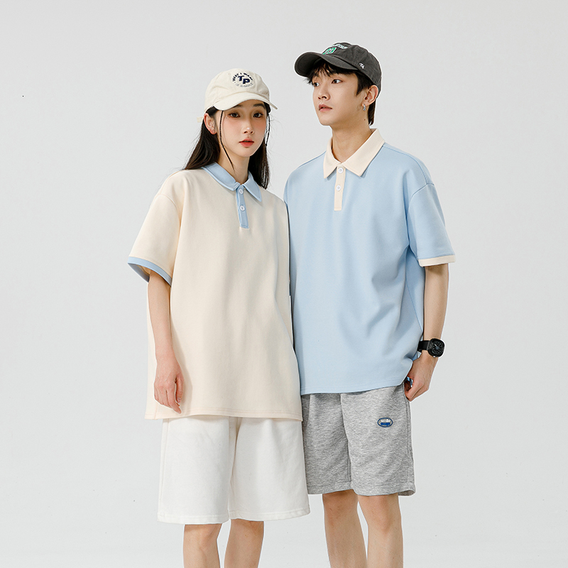 Neutral Fashion Brand Men's Summer Couple New Trendy Loose fitting Double Bead Short sleeved T-shirt with Collar, Available in Two Open Polo F7.2#34.3
