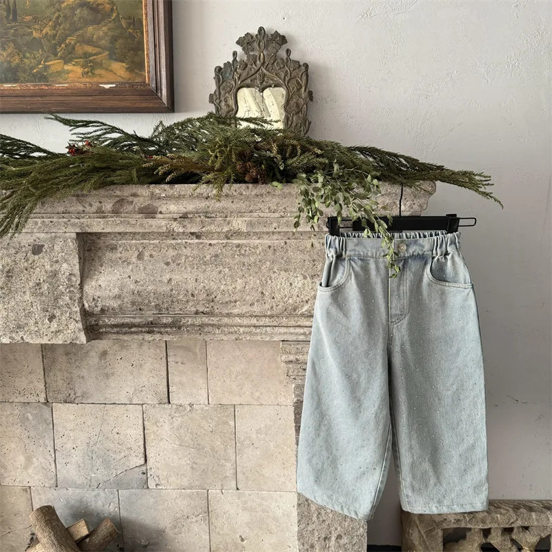 Children Clothing Spring Summer Fashion Korean Style Straight Leg Jeans for Girls Kids Casual Full Length Denim Pants 240701