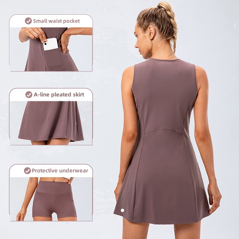 L-12132 Tennis Dress Suit 2 piece Set Yoga Fitness Breathable Anti-slip Casual Golf Sports Dress with Short sets