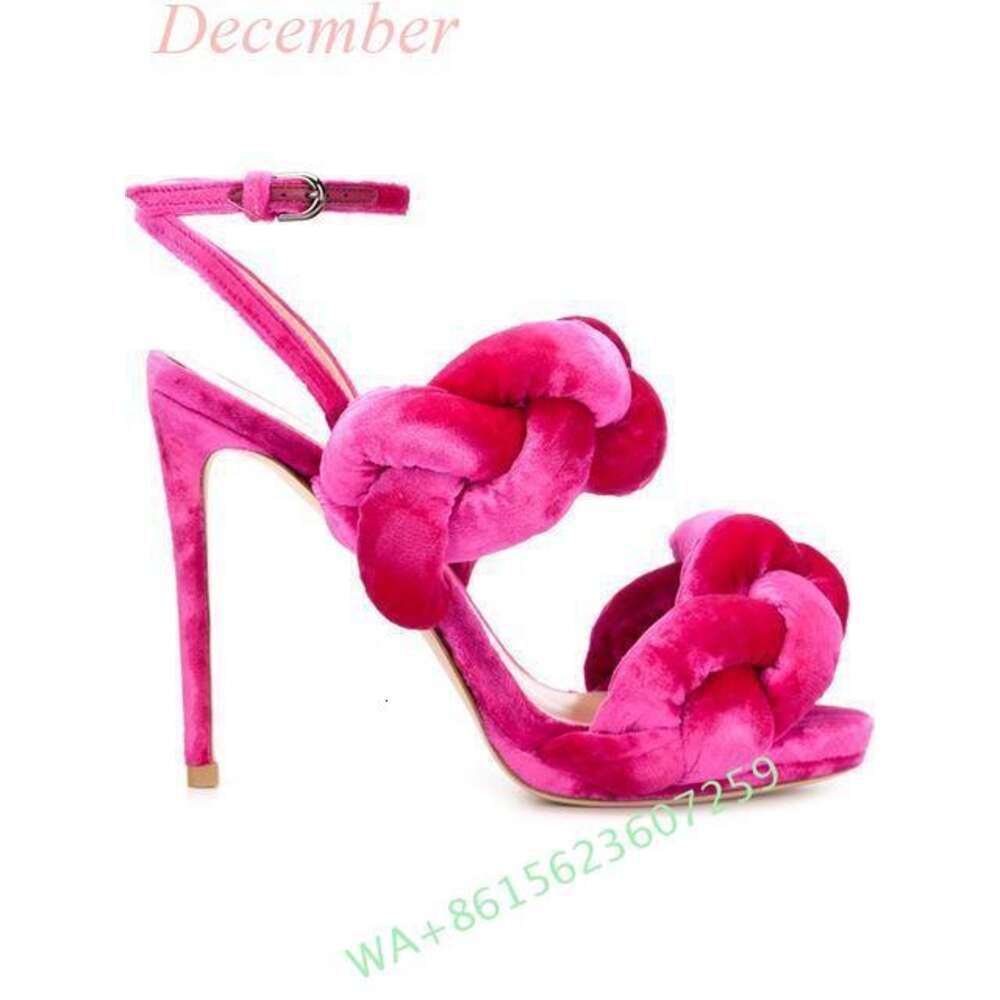 2024 New Spring And Summer Women's Red Glitter Veet Braided Strap Open Toe Custom Ladies Platform Sandals