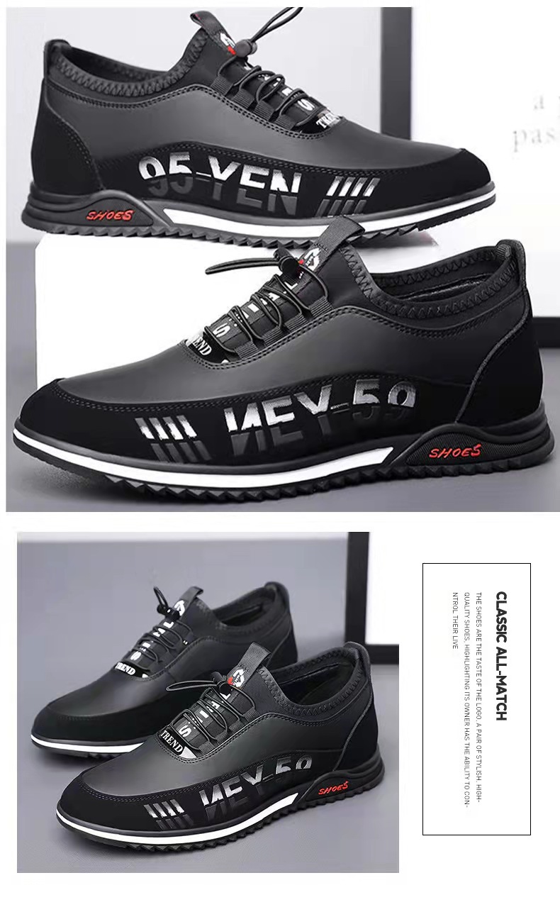 New spring fashion trend men's business casual leather shoes low-top soft sole leather breathable lace-free men's shoes Black