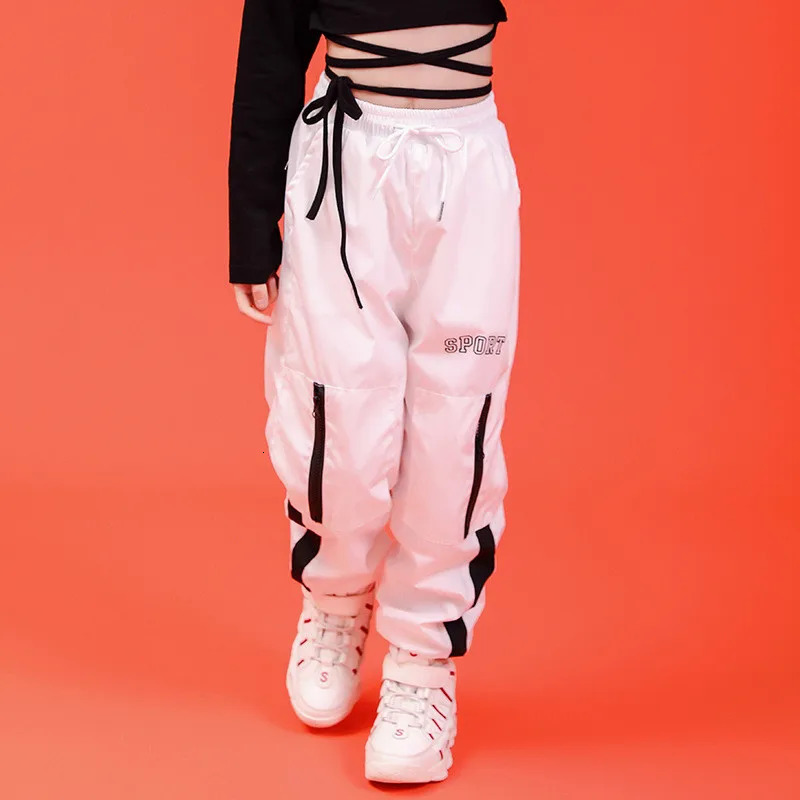 Girl Clothes Summer Chidren Hip Hop Clothing Cotton Black Long Sleeve Crop Tshirt White Polyester Pant 2 Pcs Streetwear Suit 240701