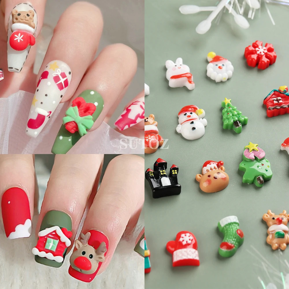 3D Christmas Nail Charms Cartoon Santa Claus Elk Tree Deer Decorations for Nails Resin Rhinestones Kawaii Accessories P-ASD01 240701