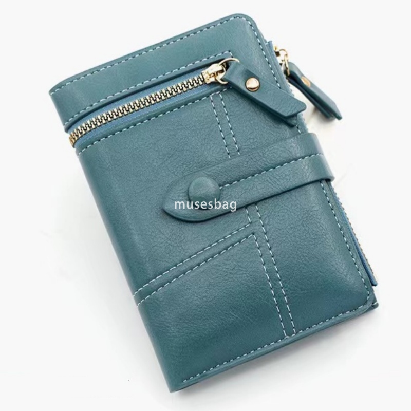 Korean Women's Fashion Cross border New Leisure Multi functional Short Wallet Japanese Small Fragrant Style PU Leather Zipper Money Flow Zero Wal