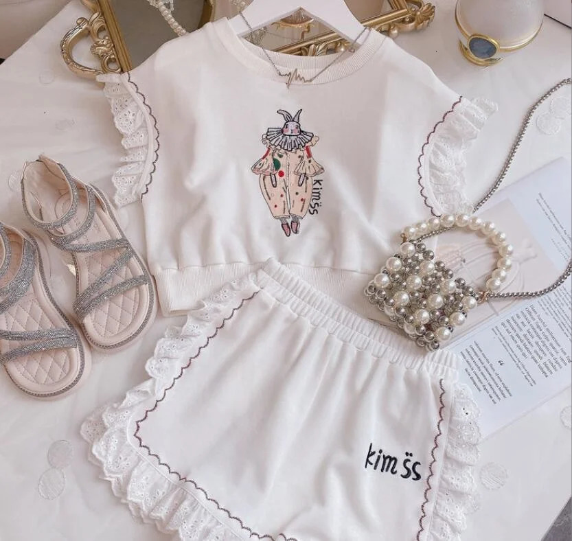 Retail Teenage Clothing Casual Suits Baby Girls Fashion Summer 2 Piece Sets Top Shorts 4-12 T 240701