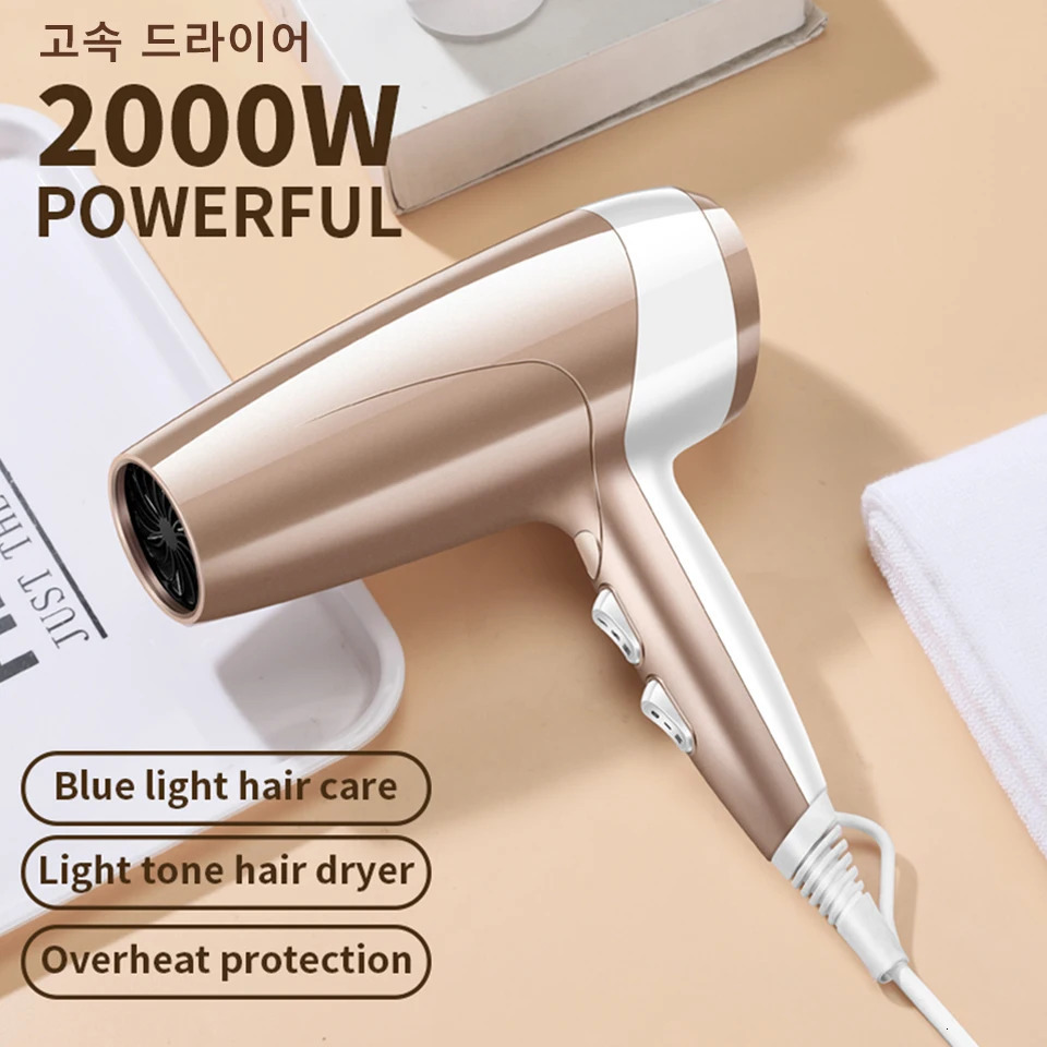 High Power Wind Hair Dryer 2000W High Power Negative Ion Quick Drying Home Hair Styling Professional Hair Drye Blue Light Care 240624