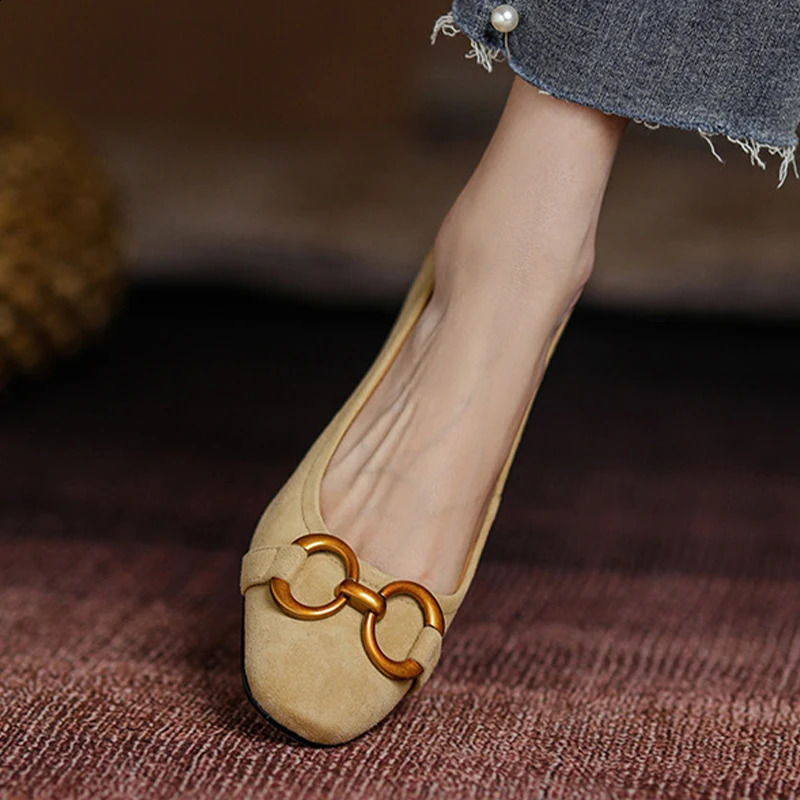 Women Spring Pumps Fasion French Retro Square Toe Brushed Metal Thick Medium Heels Boat Female Slip-on Professional Shoes Mujer 240702
