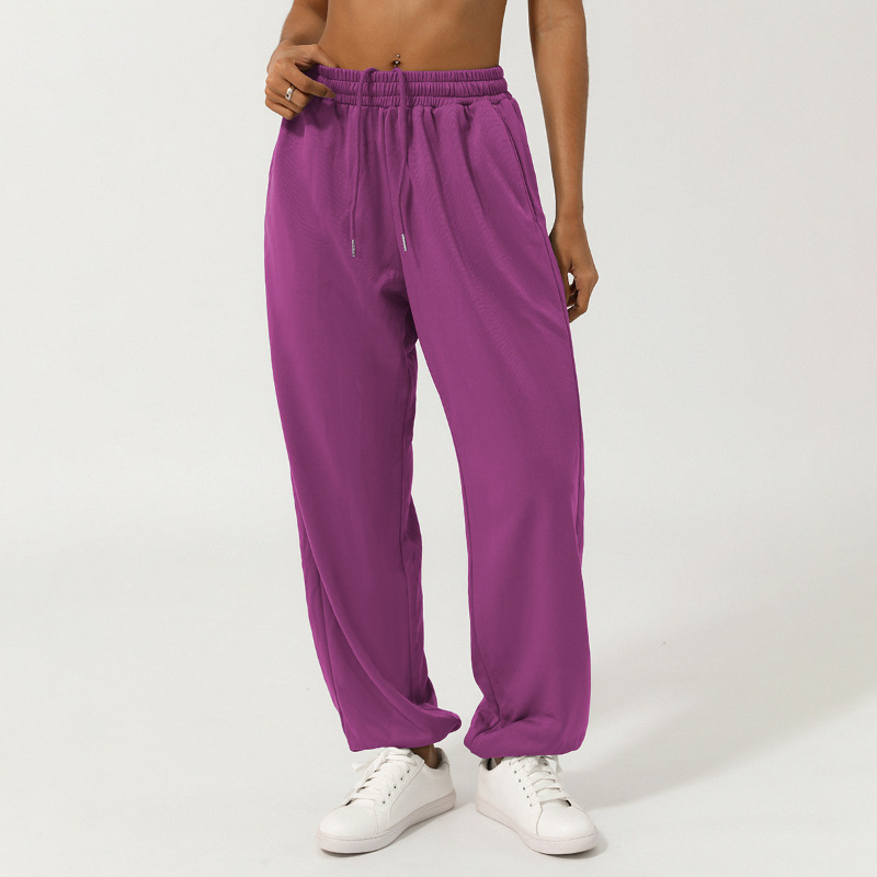 AL2426 Yoga Jogger Sweatpants Relaxed-fit Fiess Sports Loose Lounge Lantern Pants Drawcords Unisex Studio-to-street Dance Trousers with Pockets