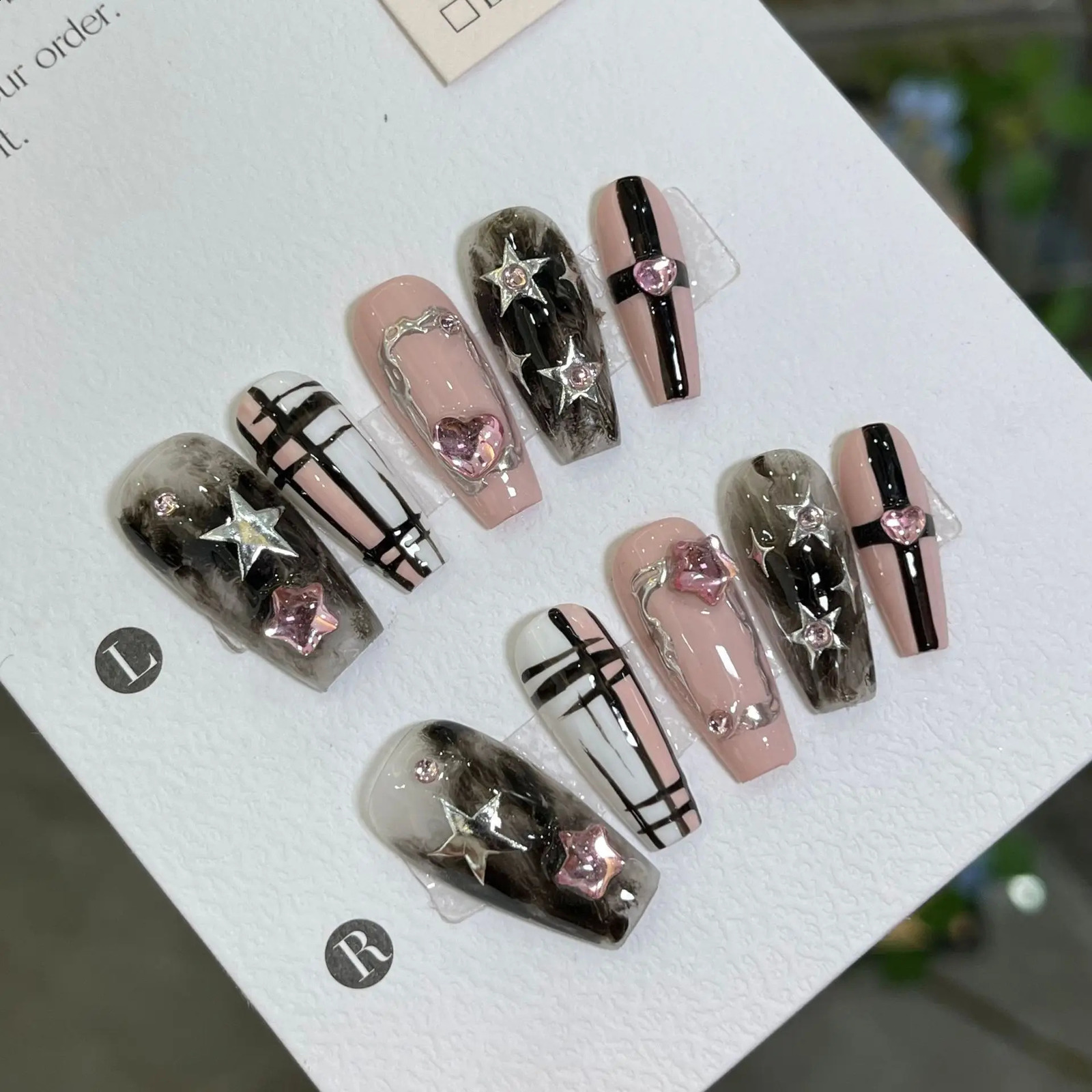 10pcs Handmade Anime Fake Press On Nails Professional Full Cover Japanese Decorated Manicuree With Bow Tie Wearable Nail Art Tip 240701