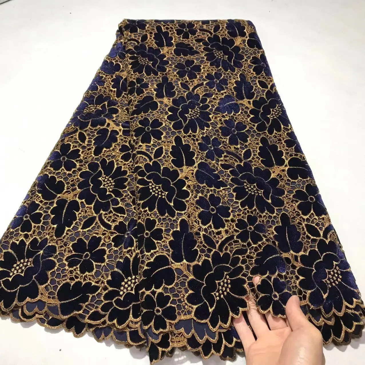 African Guipure Lace Fabric With Velvet 2024 High Quality Lace Nigerian Cord Lace Fabric Laser Embroidery Lace Senegal Style 240618