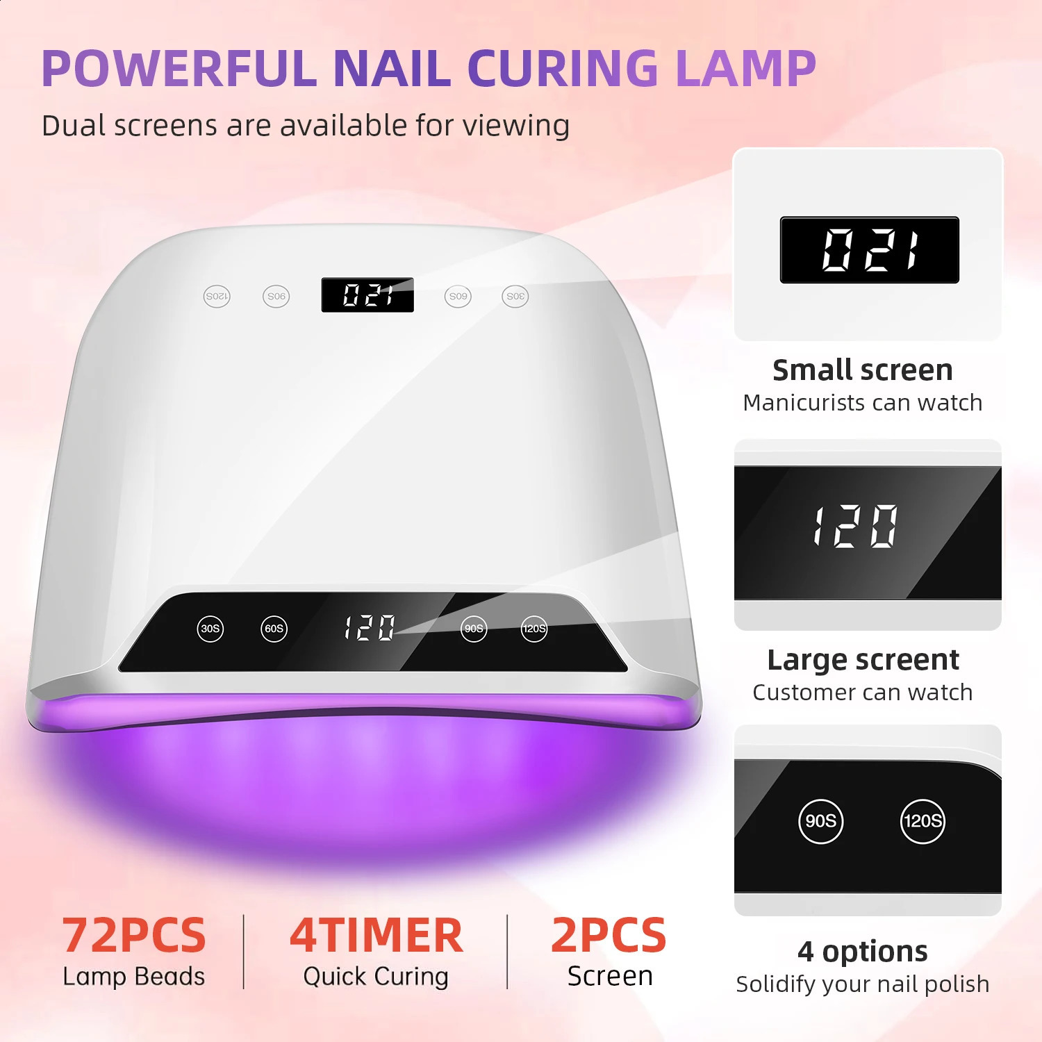 320W Big Space UV LED Nail Lamp For Manicure Drying Gel Nail Polish 72 LED Nail Dryer With Two LCD Screens Nail Salon Tools 240701