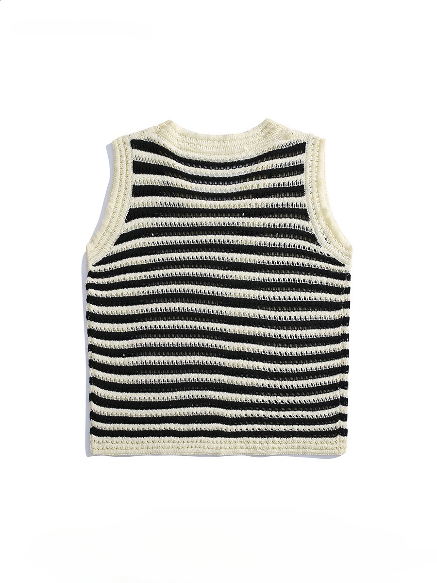 Mens O-neck Sleeveeless Striped Knitted Vests Tops Trendy High Street Summer Simple Loose Casual All-match Sweater Waistcoat 240701