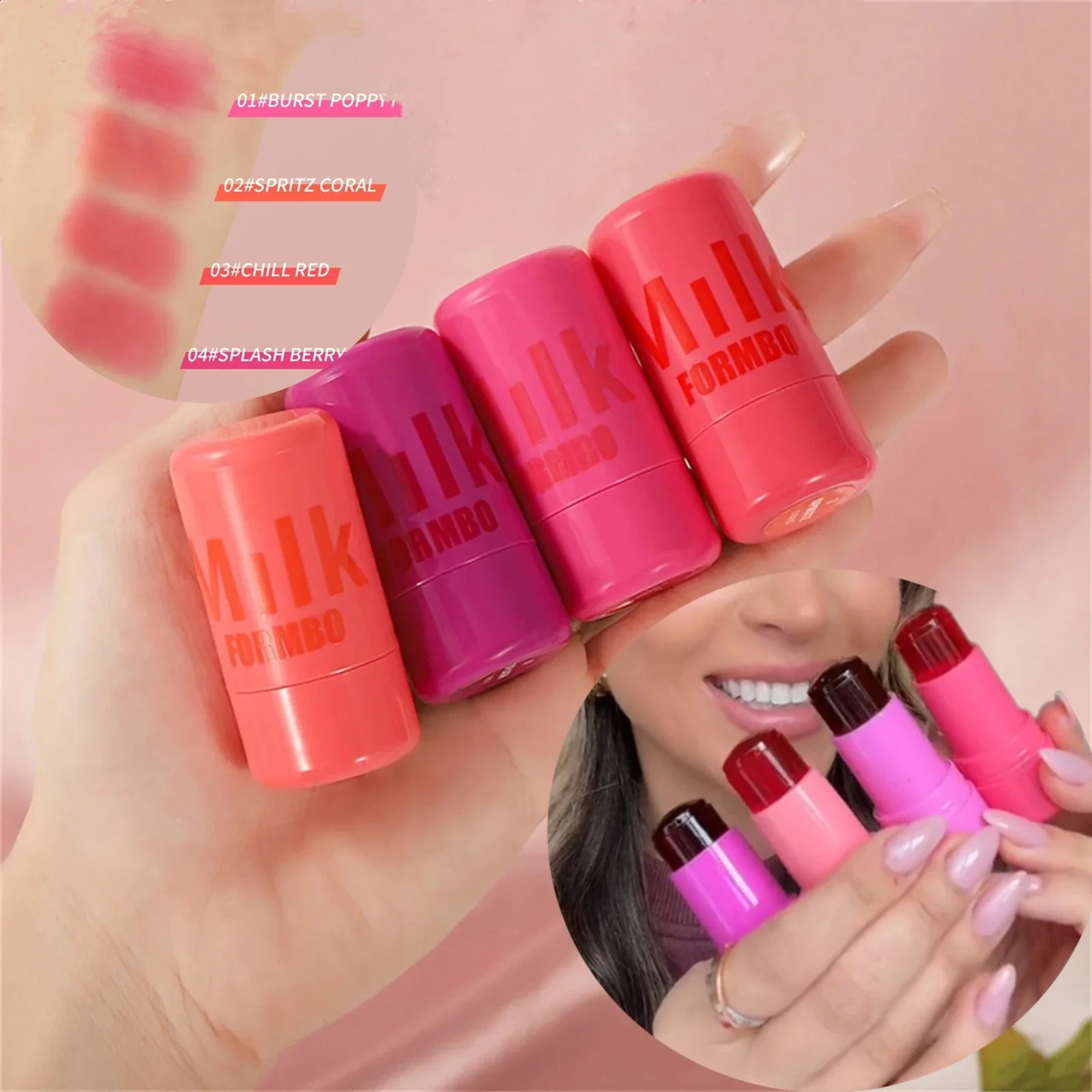 4 Colors Jelly Lip Gloss Durable Nature 3-in-1 Milk Blush Stick Multifunctional Matte Blush Transparent Multi-functional Makeup 240701