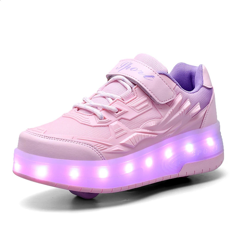 Roller Skate Shoes Boys Girls flashing lights Two wheel roller shoes Led Light Luminous Sneakers Outdoor Casual Shoes Children 240618