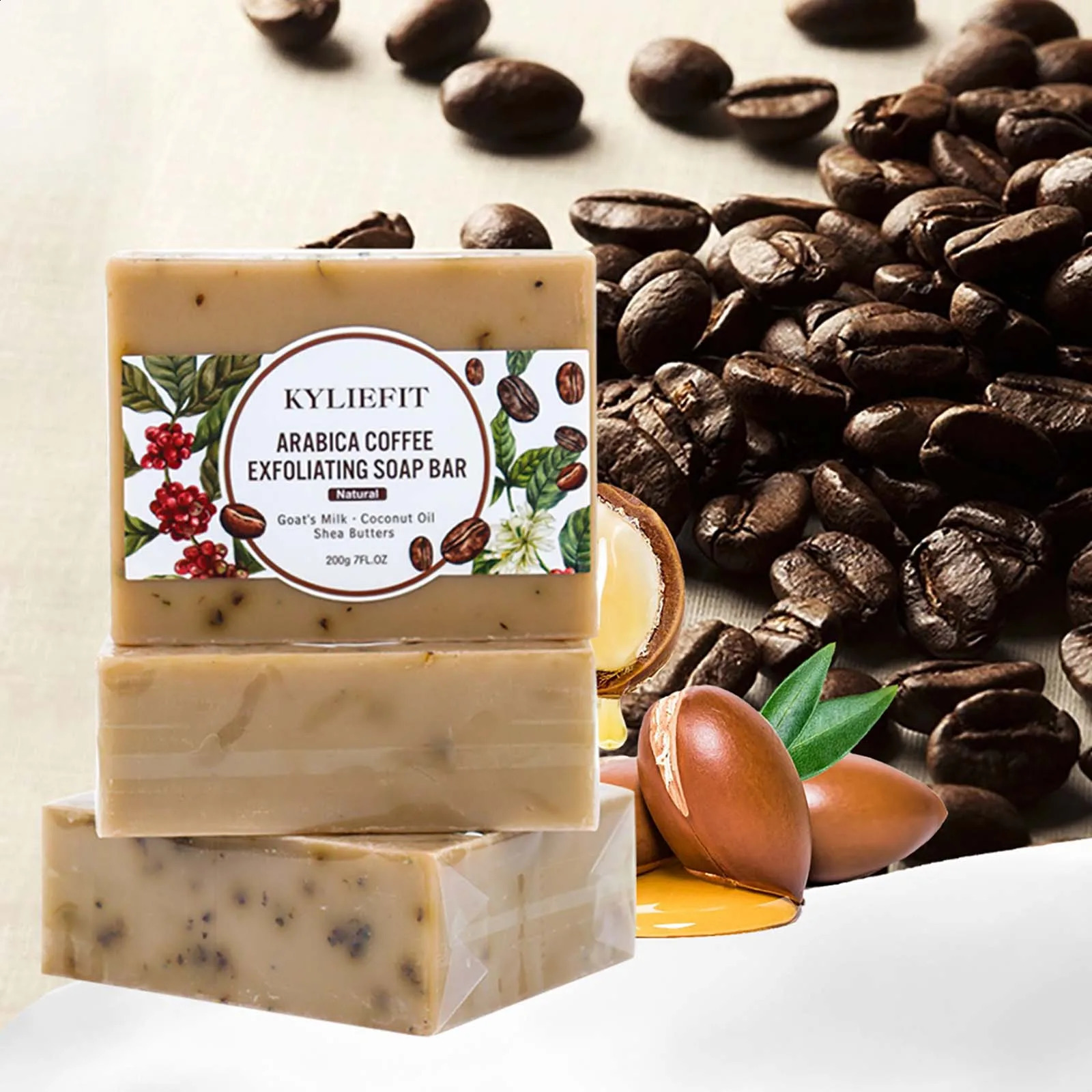 KYLIEFIT Arabica Coffee Exfoliating Soap Deep Cleaning Smooth Skin With Coconut Oil Shea Butter Suitable for Face and Body 240701