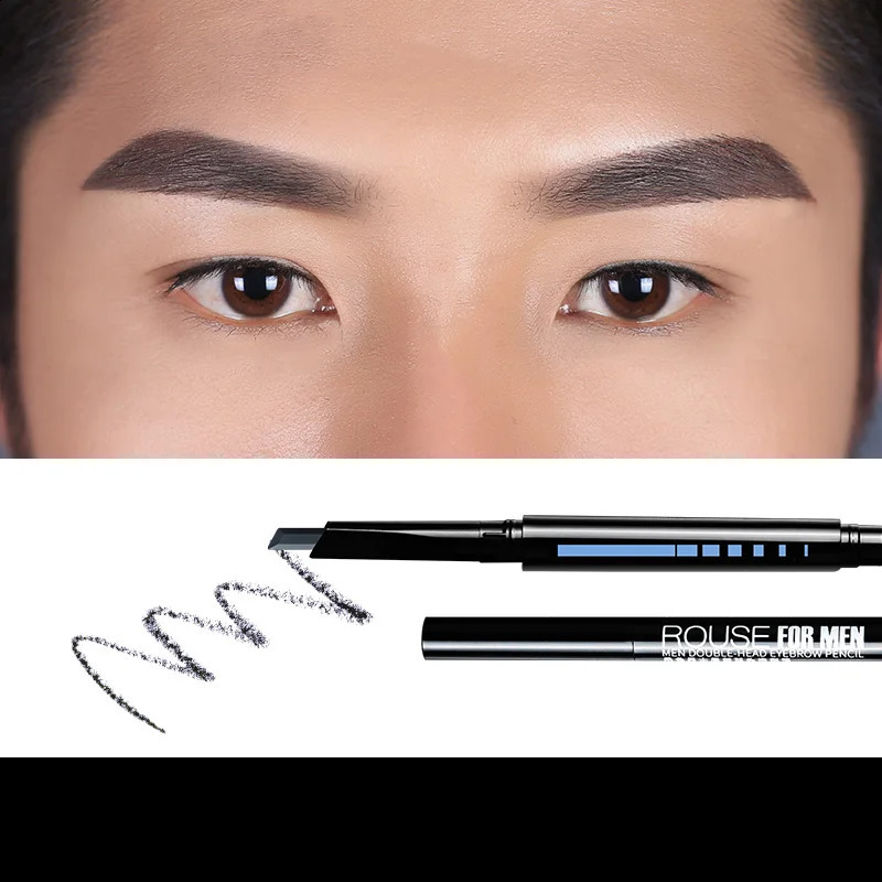 Eyebrow Pencil for Men with Eyebrow Brush Double Head Natural Super Fine Waterproof Lasting Eyes Rotatable Eyebrow Pen 240701