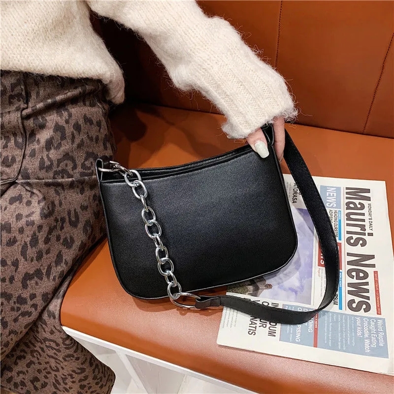 Fashion Chains Underarm For Women PU Leather Shoulder Solid Color Bag Designer Lady Handbag Armpit Totes Bolsa H7.2#18