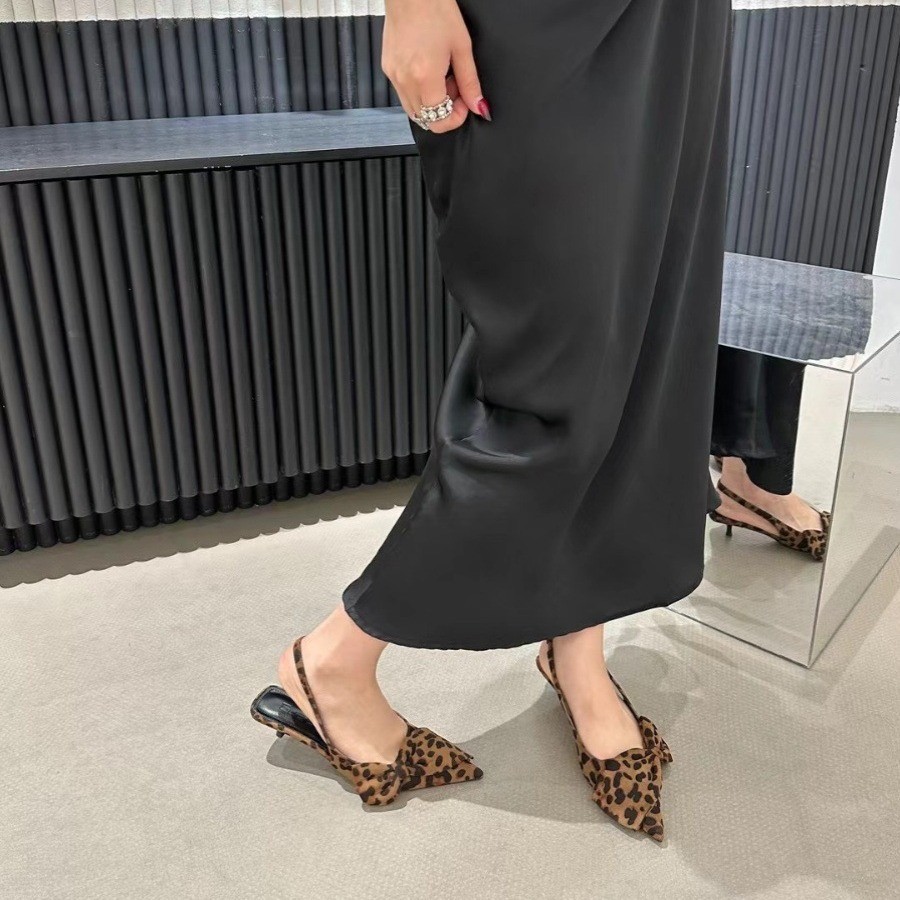 2024 spring summer new bow french slingback strap, pointed toe heels, toe sandals women Sliver