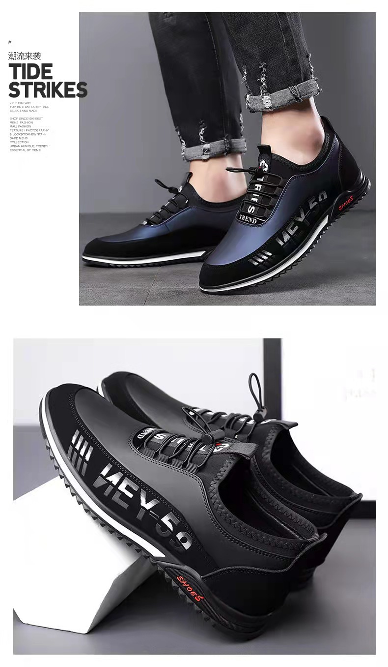 New spring fashion trend men's business casual leather shoes low-top soft sole leather breathable lace-free men's shoes Black