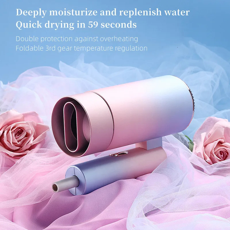 Mini Hair Dryer High Power Quick-drying Blue Light Ion Mute Foldable Safety Hammer Convenient Hair Dryer 240624