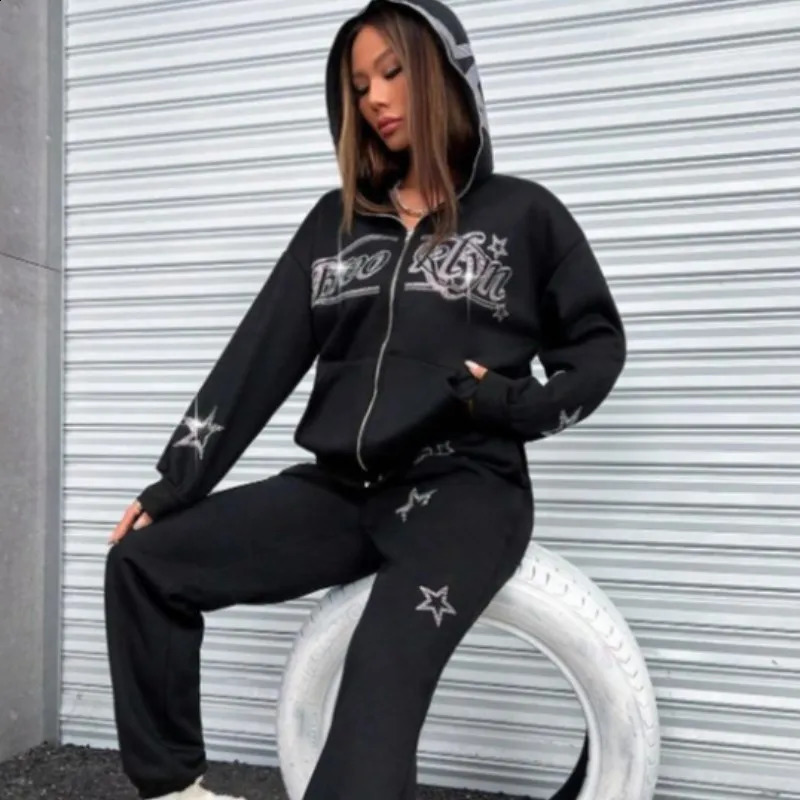 Diamond Print Hoodie Hip-hop Retro Streetwear Y2K Clothing Fashion Rhinestone zipper Womens Jacket Top Mens Hooded Sweatshirt 240701