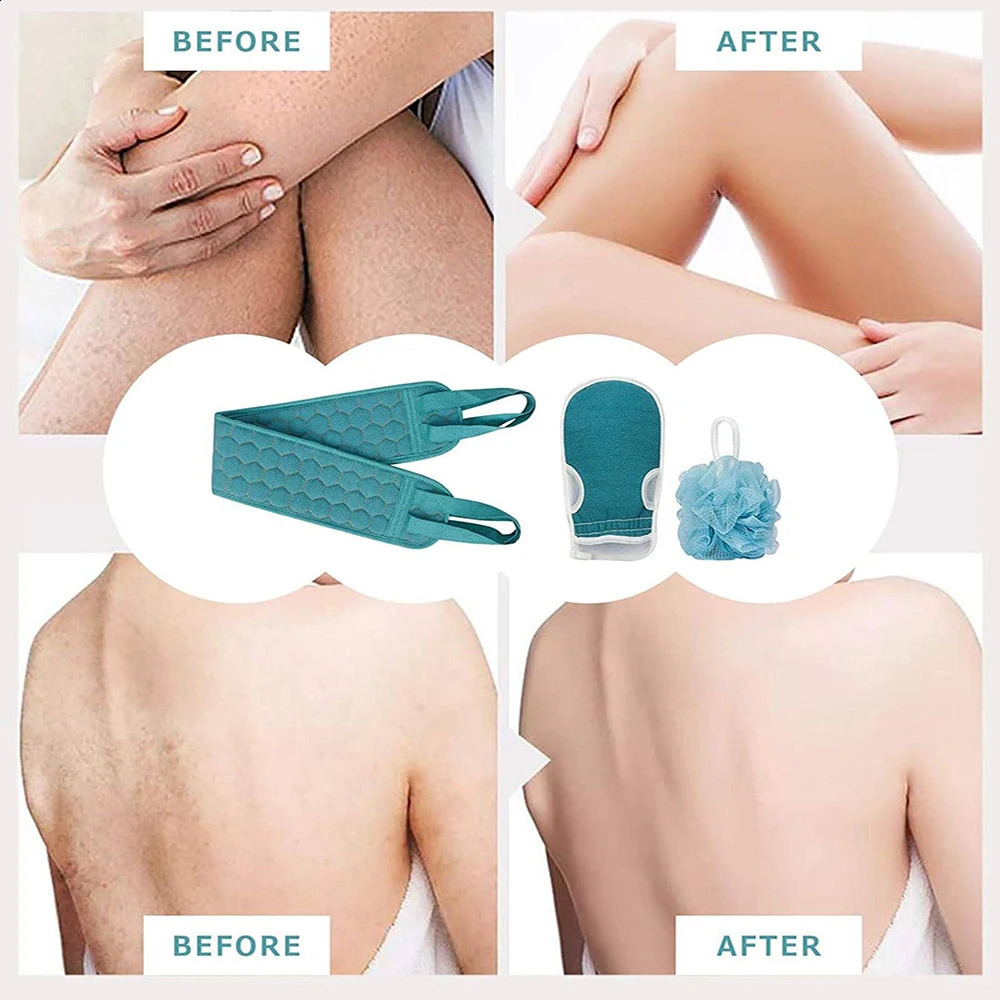 Exfoliating Body Scrubber Set - Includes Back Scrubber Bath Glove And Shower Bath Sponge Loofah 240701