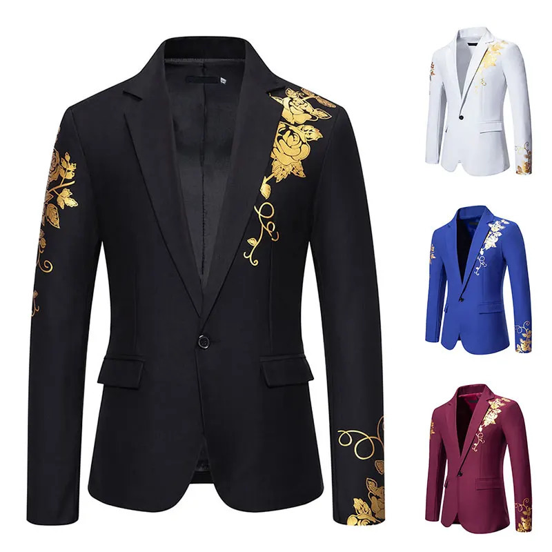 Men Fashion Business Casual Blazers Paisley Stamp Suit Slim Fit Groom Groomsman Male Wedding Suits Blazer Jackets S52 240626