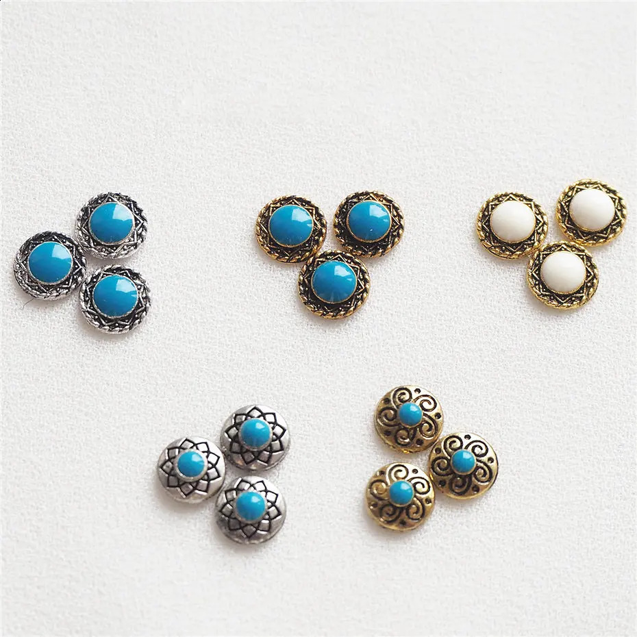 50pcs Retro turquoise totem flower 3D Alloy Nail Art Rhinestone metal manicure nails accessories nail art decoration DIY charms 240701