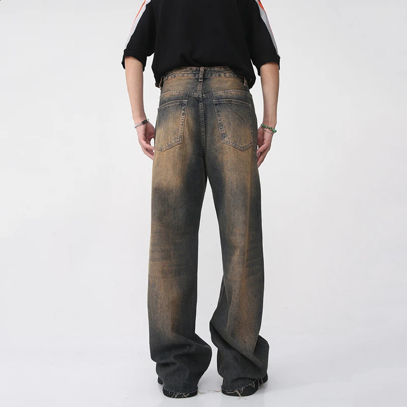 IEFB Vintage Mens Burrs Jeans Summer Gradient Color Straight Denim Pants High Street Male Casual Wide Leg Trousers 9A8628 240701