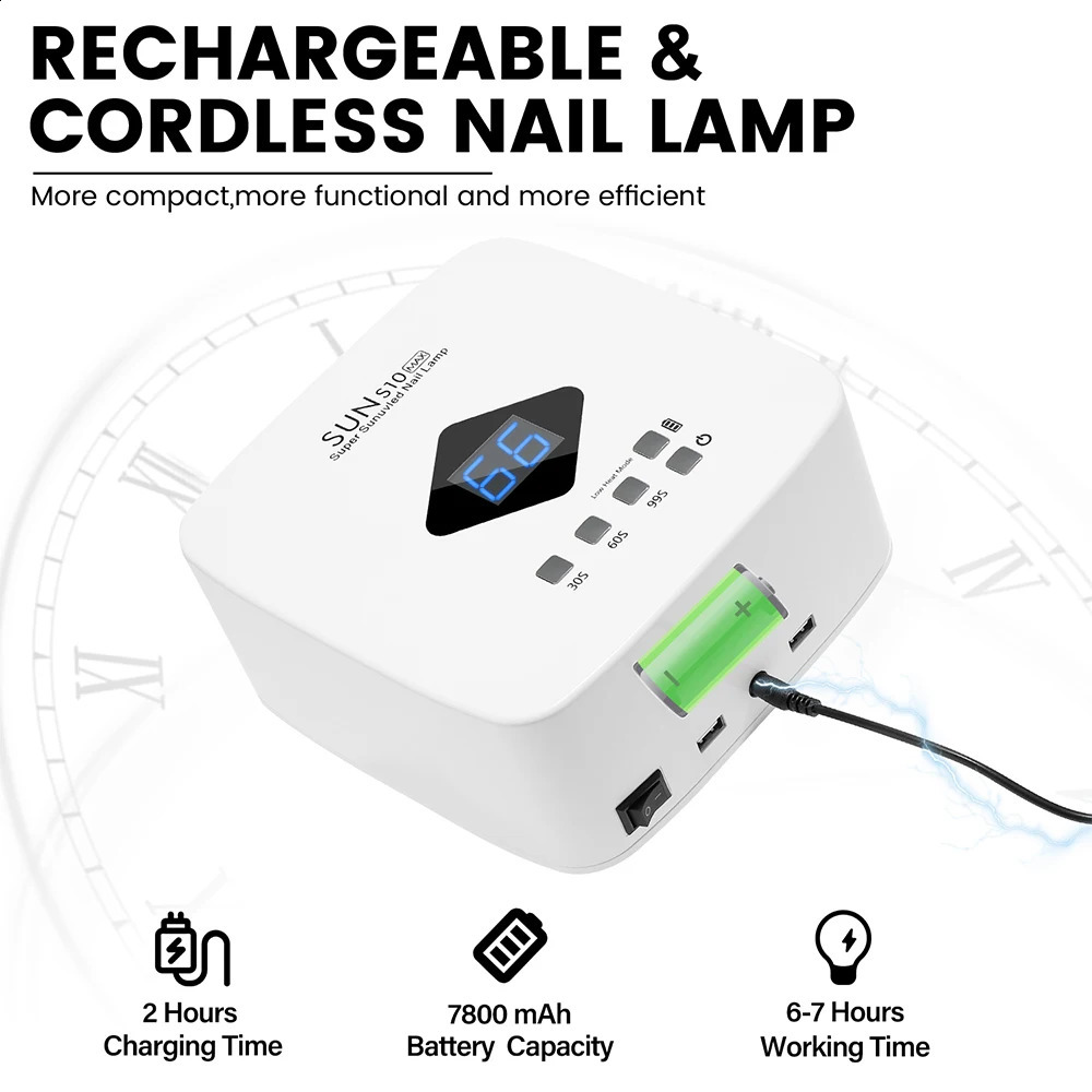 Built-in Battery Rechargeable UV LED Nail Lamp Cordless Nail Dryer for Gel Polish Professional Nail Art Manicure Tools for Home 240701