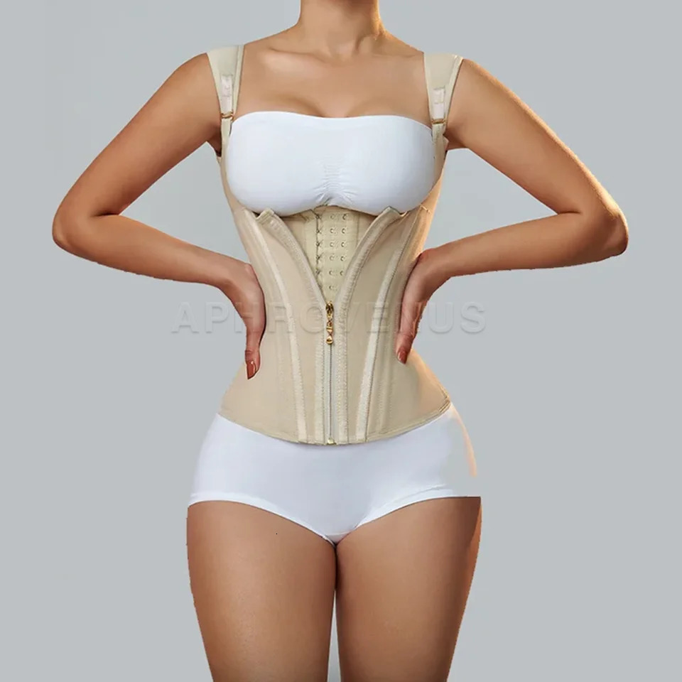 Fajas Colombiana Double Compression Waist Trainer Corset with Bone Adjustable Zipper and Hookeyes Flat Belly Body Shaper 240624